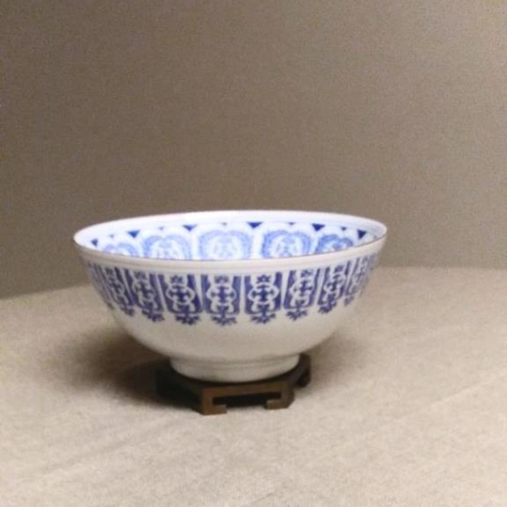 Vintage Hand Painted Blue and White Bowl